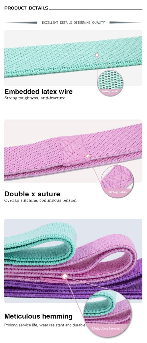 Long Resistance Bands 3 Strengths Purple, Pink and Green - Bellawell Health
