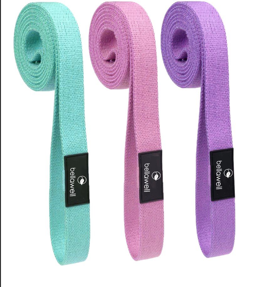 Long Resistance Bands 3 Strengths Purple, Pink and Green - Bellawell Health