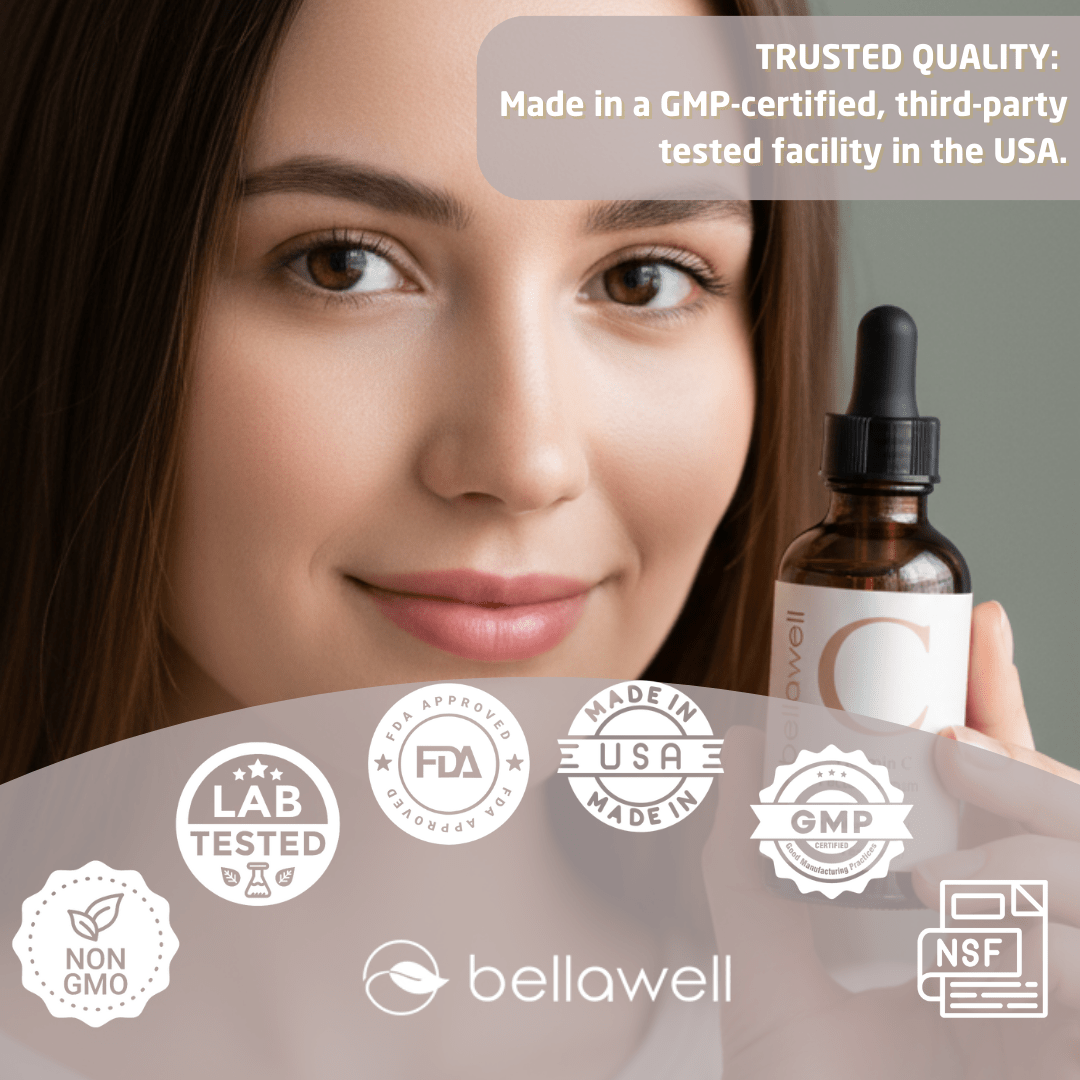 Vitamin C Serum for Face With Hyaluronic Acid, Vitamin E, Aloe Vera, and Jojoba oil 2 fl oz by Bellawell - Bellawell Health