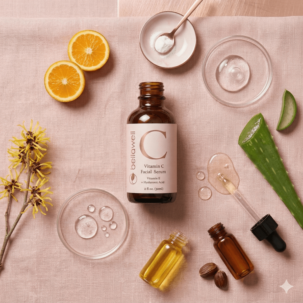 Vitamin C Serum for Face With Hyaluronic Acid, Vitamin E, Aloe Vera, and Jojoba oil 2 fl oz by Bellawell - Bellawell Health