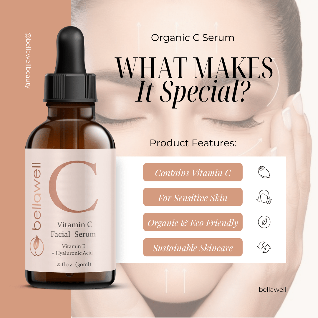 Vitamin C Serum for Face With Hyaluronic Acid, Vitamin E, Aloe Vera, and Jojoba oil 2 fl oz by Bellawell - Bellawell Health