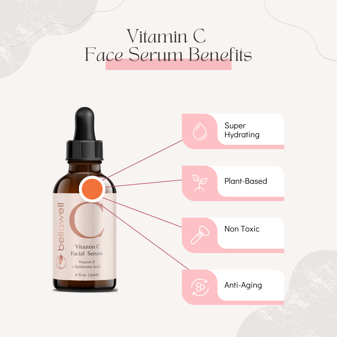 Vitamin C Serum for Face With Hyaluronic Acid, Vitamin E, Aloe Vera, and Jojoba oil 2 fl oz by Bellawell - Bellawell Health