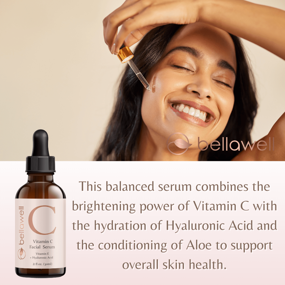 Vitamin C Serum for Face With Hyaluronic Acid, Vitamin E, Aloe Vera, and Jojoba oil 2 fl oz by Bellawell - Bellawell Health