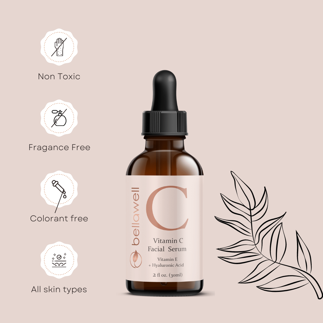 Vitamin C Serum for Face With Hyaluronic Acid, Vitamin E, Aloe Vera, and Jojoba oil 2 fl oz by Bellawell - Bellawell Health