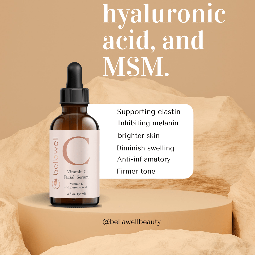 Vitamin C Serum for Face With Hyaluronic Acid, Vitamin E, Aloe Vera, and Jojoba oil 2 fl oz by Bellawell - Bellawell Health