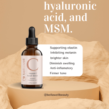 Vitamin C Serum for Face With Hyaluronic Acid, Vitamin E, Aloe Vera, and Jojoba oil 2 fl oz by Bellawell - Bellawell Health