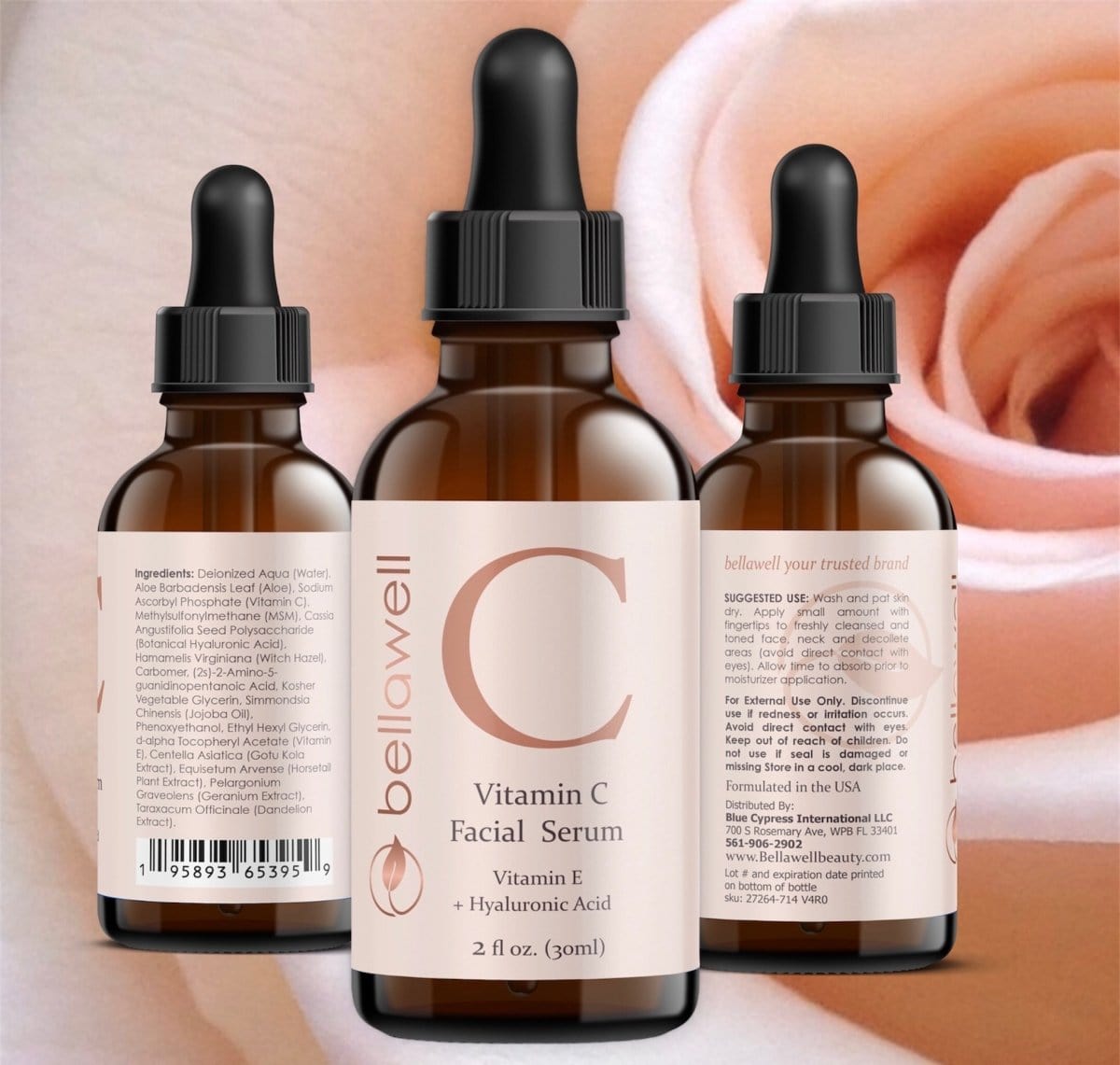 Vitamin C Serum for Face With Hyaluronic Acid, Vitamin E, Aloe Vera, and Jojoba oil 2 fl oz by Bellawell - Bellawell Health