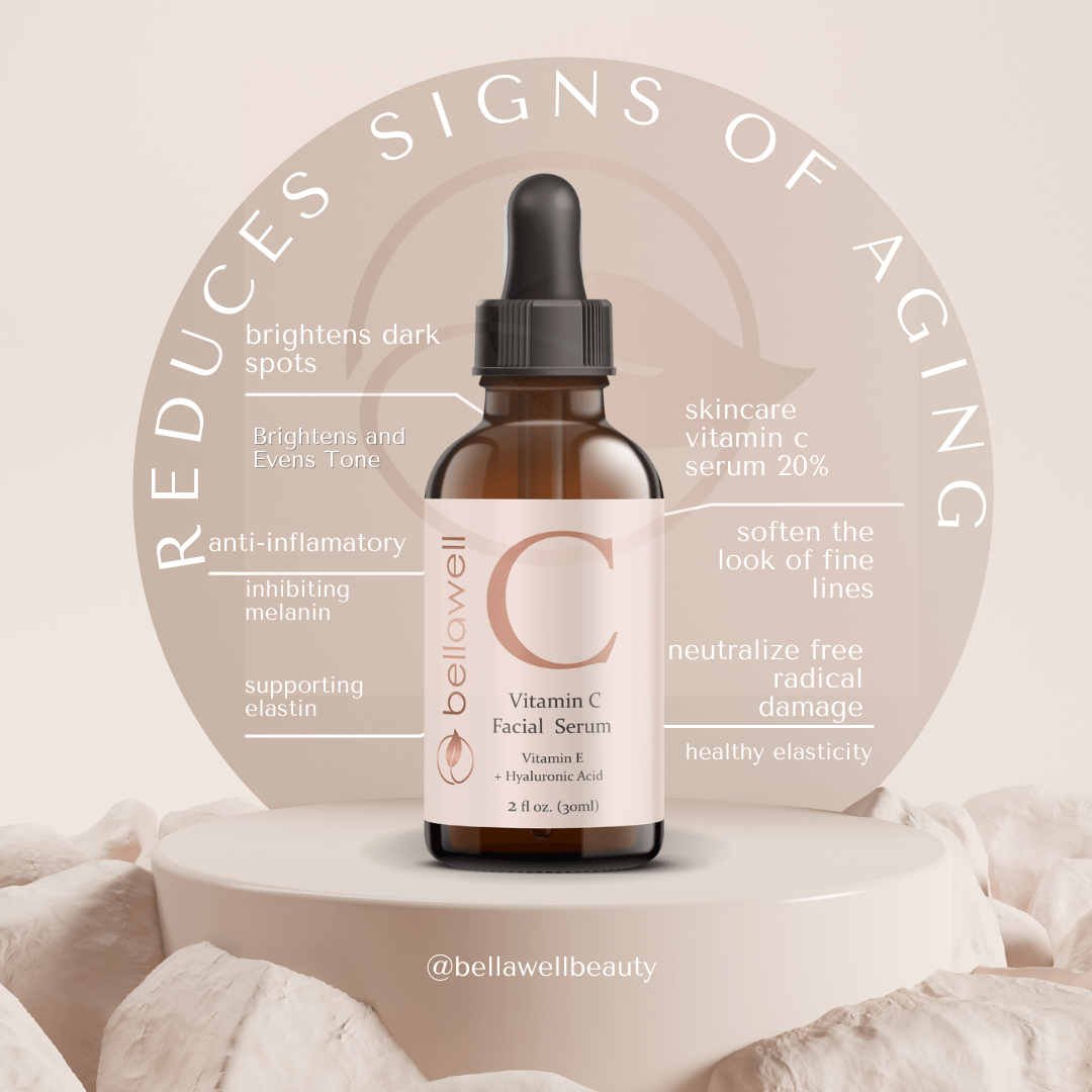 Vitamin C Serum for Face With Hyaluronic Acid, Vitamin E, Aloe Vera, and Jojoba oil 2 fl oz by Bellawell - Bellawell Health