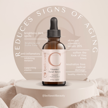 Vitamin C Serum for Face With Hyaluronic Acid, Vitamin E, Aloe Vera, and Jojoba oil 2 fl oz by Bellawell - Bellawell Health