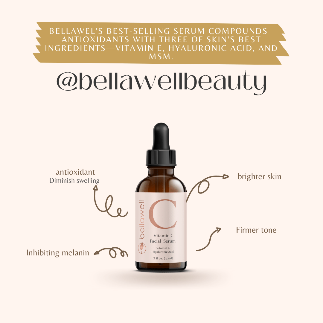 Vitamin C Serum for Face With Hyaluronic Acid, Vitamin E, Aloe Vera, and Jojoba oil 2 fl oz by Bellawell - Bellawell Health